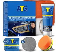 ATG® Kit Rénovation Phare Voiture Complet | Restauration Transparence, Polish, Nettoyant et Vernis Protecteur | Pour Auto et Moto | Améliore Visibilité Nuit, Anti-Opacité Durable