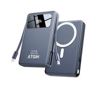 ATGIH Batterie externe magnétique sans fil 10 000 mAh, chargeur portable 5 en 1 avec 2 câbles intégrés, batterie magnétique à charge rapide PD 22,5 W pour iPhone 17/16/15/14/13/12 et toutes les séries