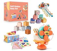 Athar the star Jeux Bébé 6 Mois ÉVeil, Jouet Bébé 6 Mois - Blocs à Empiler, Animaux à Encastrer, BoîTe à Mouchoirs Alphabet, Fusée Sensorielle et Balle Popper - Jeux Montessori 6 à 12 Mois