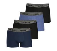 ATHENA Basic Coton Ecopack Boxers Lot de 4, Bleu-Noir-Bleu chiné-Noir