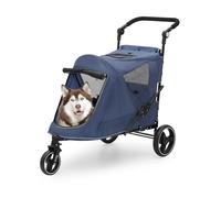 Athena Collection Poussette à 3 roues en tissu pour chien de grande taille, poussette pour animal domestique de 25 kg, avec fenêtres en maille, poche arrière zippée, sangle de sécurité, guidon