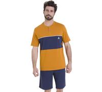 Athena - Ensemble Pyjama Court Homme, Nightwear Chic - 100% Coton Bio - T-Shirt Manches Courtes Col Tunisien + Short - Labels Oeko-TEX® Standard 100 et GOTS