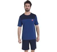 Athena - Ensemble Pyjama Court Homme, Nightwear Rayures- Jersey 100% Coton Respirant - Fils Teints - T-Shirt Manches Courtes + Short - Label Oeko-TEX® Standard 100