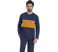 Athena - Ensemble Pyjama Long Homme, Nightwear Chic - 100% Coton Bio - T-Shirt Manches Longues Col Tunisien + Pantalon - Labels Oeko-TEX® Standard 100 et GOTS