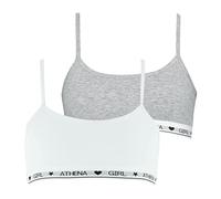 ATHENA - Lot de 2 brassières Fille Coton Ultra Doux Girl by - Taille : 10 Ans - Couleur : Blanc-Gris chiné