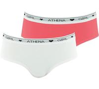 Athena - Lot de 2 Boxers Ajustés Fille Girl by Athena - Coton Stretch Modal Ultra Doux, Élastique Large Logoté, Look Sporty et Design - Blanc-Rose Corail, 8 (16 Ans)