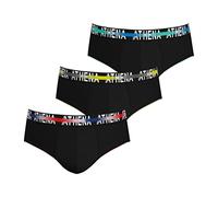 Athena Lot de 3 Slips Homme Endurance 24h-Coton Stretch-Coupe Sport, Triple Couture, Doublure à l’Avant-Oeko-TEX, Noir/Noir/Noir