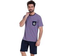 Athena Rayures Waves 7P72 Ensemble de Pijama, Rouge/Marine, 4/L Homme