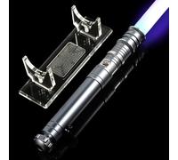 AthlChamp Sabre Laser de Duel Lourd à détection de Mouvement pour Adultes, avec poignée en métal Robuste, Lame épaisse en PC, 16 Polices sonores, 12 Couleurs RVB et Support en Acrylique - Gris