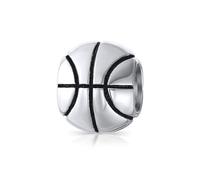 Athlète De L'Équipe Sportive Américaine Entraîneur De L'Équipe De Basketball Perle De Charme Pour Femmes Adolescentes En Argent Sterling Oxydé .925 S'Adapte Au Bracelet Européen