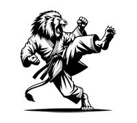 Athlète lion de karaté Peintures murales et stickers muraux en vinyle 42x45cm Fourni avec un kit de film de transfert Noir