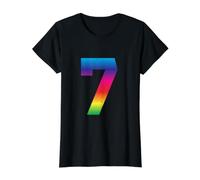 Athlete Number Seven Fruit of Loom Original T #7 Uniforme Jersey Rainbow Number Varsity T-Shirt Graphique avec Valeur, Femme, Noir, L Femme (Lot de 1)