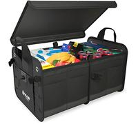 ATHLON TOOLS Rangement Coffre Voiture XXL 60L Couvercle Pliable Noir | Organisateur de Coffre Voiture 60 L : couvercle rigide, 2 fonds étanches, 8 compartiments, cloisons amovibles, antidérapant