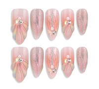 ATIMORY Lot de 10 faux ongles à presser faits à la main en forme de coquillage d'aura, en forme d'amande, ovales, réutilisables, avec outil à ongles (L)