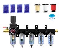 ATINY Séchoir à air comprimé NPT 5 étapes 6,35 mm, sécheur d'air pour compresseur 5, 0,5 et 0,01 micron, double séchoir déshydratant et régulateur d'air, bol en métal, vidange semi-automatique