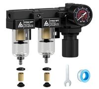 ATINY Séchoir à air comprimé NPT de 6,35 mm, filtre régulateur de pression d'air, filtre à compresseur d'air, cartouche filtrante 5 et 5 microns, vidange semi-automatique, support en métal