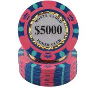 AtKits Jetons de Poker Jeux de Casino 25 pièces Jetons de Casino Monte Carlo, Divertissement Dollar Jetons de Poker Texas Holdem Blackjack Jeux Cartes Jetons de Jeu de fête (Color : 25pcs $5000)