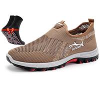 Atlacoast Shoes for Men, Jarv Cooling Comfort Sneaker, Breathable Mesh Lightweight Summer Walking Shoes with Rubber Sole (Khaki,40)