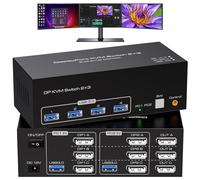 ATLAHET Commutateur KVM Displayport 8K 3 moniteurs 2 ordinateurs 8K60Hz 4K120Hz DP Commutateurs KVM Triple moniteur pour 2 PC Partage 4 USB 3.0 Prise en charge du mode d'affichage étendu et copie