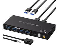 ATLAHET Commutateur KVM HDMI 4K, 2 ordinateurs, 1 moniteur 4K 60 Hz, 2 ports KVM commutateurs pour deux PC, partagez un moniteur, 4 décices USB 3.0 tels que clavier, souris, imprimante avec contrôleur