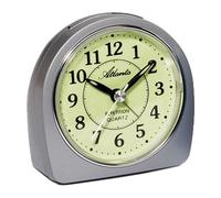 Atlanta 1586/19 Réveil quartz analogique argenté silencieux sans tic-tac avec lumière snooze