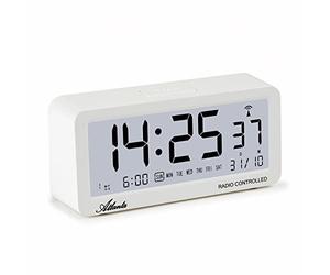 Atlanta 1879-0 Réveil numérique LCD avec lumière silencieuse sans tic-tac 3 alarmes Blanc