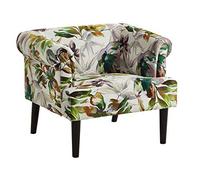 Atlantic Home Collection Charlie Fauteuil avec Accoudoirs et Pieds en Bois Massif, Velours, Blanc, Motif Floral, 74 x 86 x 70 cm