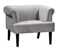Atlantic Home Collection Fauteuil Charlie, Fauteuil avec Pieds en Bois Massif, Velours, Gris, 74 x 86 x 70