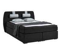 Atlantic Home Collection Rex Lit à Sommier Tapissier, 140 x 200 cm, avec Surmatelas (Niveau de Fermeté H2) et Coussins de Nuque, Noir