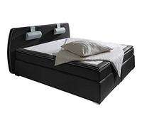 Atlantic Home Collection Rex Lit à Sommier Tapissier, 180 x 200 cm, avec Surmatelas (Niveau de Fermeté H2) et Coussins de Nuque, Noir