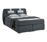 Atlantic Home Collection Rex Lit à Sommier Tapissier, 180 x 200 cm, avec Surmatelas (Niveau de Fermeté H2) et Coussins de Nuque, Gris Foncé