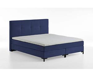 Atlantic Home Collection Romy Lit à Sommier Tapissier avec Tête de Lit Classique, Matelas à Ressorts Ensachés, Niveau de Fermeté 3, Bleu Marine, 160 x 200 cm
