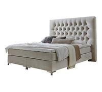 Atlantic Home Collection Ronja Lit à Sommier Tapissier, avec Tête de Lit Surdimensionnée à l’Aspect Hôtelier, 180 x 200 cm, avec Surmatelas (Niveau de Fermeté H2), Crème