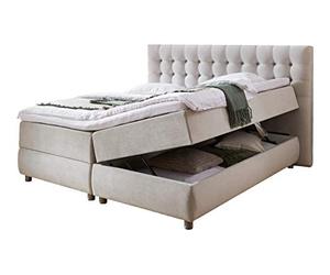 Atlantic Home Collection Tina Lit à Sommier Tapissier, 180 x 200 cm, avec Surmatelas (Niveau de Fermeté H2) et 2 Coffres, Gris Clair