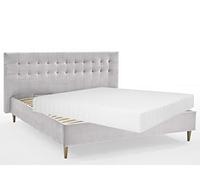 Atlantic Home Collection Veronika Cadre de Lit, 180 x 200 cm, avec Matelas à Ressorts Ensachés 7 Zones, Coffre et Sommier à Lattes, Gris Clair