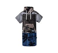 ATLANTIC SHORE Poncho de surf - Avec capuche - 100 % coton - Unisexe - Édition spéciale pour adultes, Bleu marine/gris/taupe, L-XL