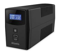 Atlantis A03-S1000P Alimentation ininterrompue, onde pseudosinusoïdale 1000 VA 600 W Line Interactive, écran LCD, double port USB frontal, 2 sorties Schuko, câble Alim intégré