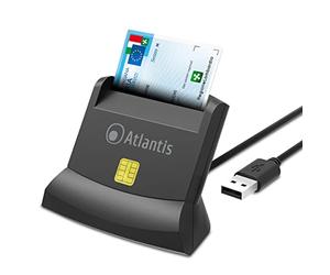 Atlantis Lecteur de carte intelligente USB pour CNS et carte sanitaire | P005-SMARTCRV-U - Pour signature numérique, activation SPID, PC et notebook, USB, vertical, pour Windows uniquement, noir