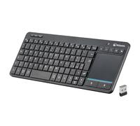 Atlantis Mini clavier avec TouchPad Multitouch intégré - Sans fil RF + Bluetooth, QWERTY, touches de fonction multimédia pour PC/ordinateur portable/Smart TV/smartphone/tablette/iOS/Android - Noir