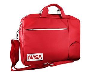 ATLANTIS NASA edition 15.6" inotebook bag avec bandoulière, rembourrage interne, compartiment pour documents, poche externe pour accessoires, sangle de fixation pour trolley. Bandoulière. Rouge.