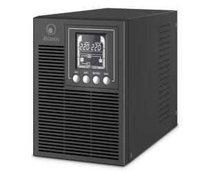 Atlantis onduleur on-Line 1000 VA/900 W, Double Conversion | onde sinusoïdale pure, tour pour serveur, LCD, USB, RS232, 4 sorties IEC, EPO, slot SNMP, 2 batt. 12V 9Ah, réf. A03-OP1002