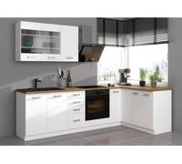 ATLAS Cuisine complete d'angle 8 éléments (reversible droit / gauche) -Reproduction blanc - L270 cm - Plan de travail non inclus