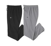 ATLAS FOR MEN - Lot de 2 Pantalons Micropolaires Homme - Pantalons de Survêtement - Sportwear - Pantalon de Sport/Détente - Taille Élastiquée - 2 Poches - Noir et Gris - Disponible en Grandes Tailles