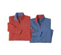 ATLAS FOR MEN - Lot de 2 Pulls Col Zippé pour Homme - Pulls Légers Top Confort - Pull-Over Homme Coton/Polyester - Sweaters Homme Maille Jersey - Disponible en Grandes Tailles