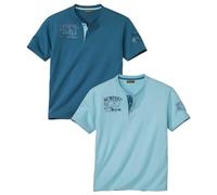 ATLAS FOR MEN Lot de 2 Tee Shirt Homme - T-Shirts à Manches Courtes Col Boutonné - Disponible en Grandes Tailles du M au 5XL