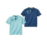 ATLAS FOR MEN Lot de 2 Tee Shirt Homme - T-Shirts à Manches Courtes Col Boutonné - Disponible en Grandes Tailles du M au 5XL