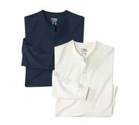 ATLAS FOR MEN - Lot de 2 Tee-Shirts Manches Longues à Col Boutonné - XXL