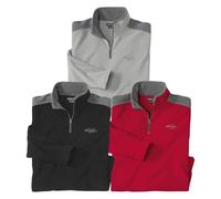 ATLAS FOR MEN - Lot de 3 Pulls Polaires Homme - Ultra Léger et Chaud - Pull Zippé Col Montant - Idéal Hiver/Voyage/Randonnée - Lavable en Machine - Pulls Polaire Homme - Disponible en Grandes Tailles
