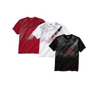 ATLAS FOR MEN Lot de 3 Tee-Shirts Homme Imprimés - T-Shirts à Manches Courtes en Polyester Confortable - Sport Été - Col Rond - Disponible en Grandes Tailles du M au 5XL