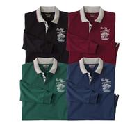 ATLAS FOR MEN Lot de 4 Polos Manches Longues Homme - 100% Coton - Bordeaux, Marine, Vert, Noir - Disponible en Grandes Tailles du M au 5XL
